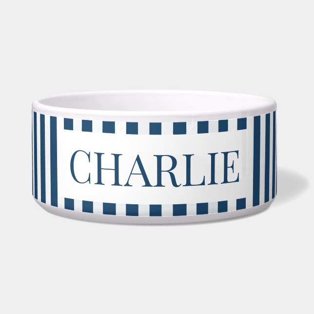 Modern Blue Stripes Pattern Minimal Dog Name Pet Napf (Vorderseite)