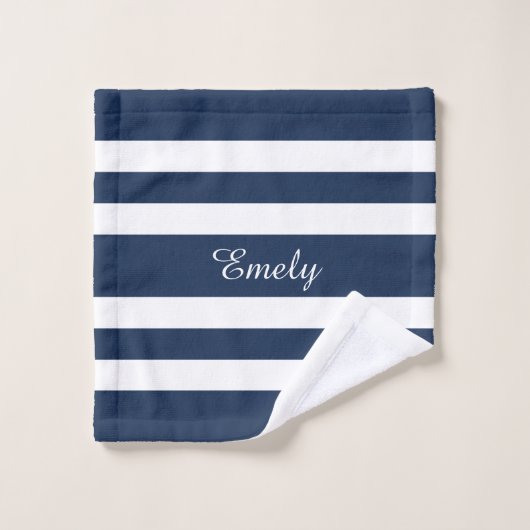 Modern Blue Stripes Script Badhandtuch Set (Waschlappen)