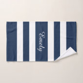 Modern Blue Stripes Script Badhandtuch Set (Handtuch)