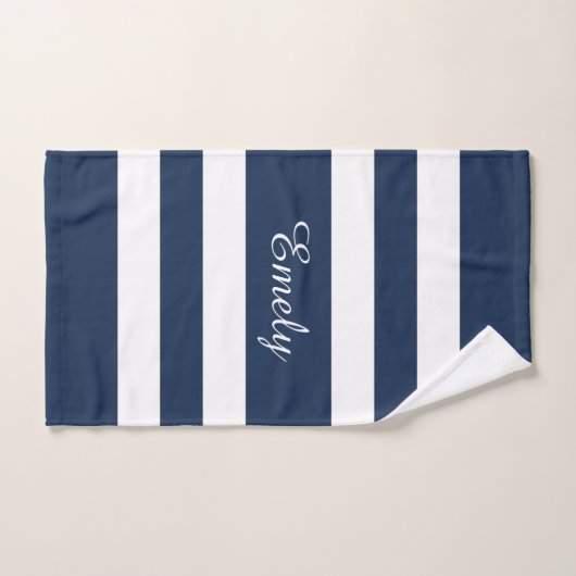 Modern Blue Stripes Script Badhandtuch Set (Handtuch)