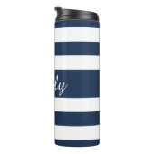 Modern Blue Stripes Script Thermosbecher (Nach rechts gedreht)
