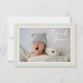 Modern Blue Stripes Two Photo Baby Shower Message Dankeskarte (Vorderseite)