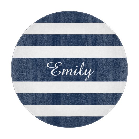 Modern Blue Striping Mustername Schneidebrett (Vorderseite)