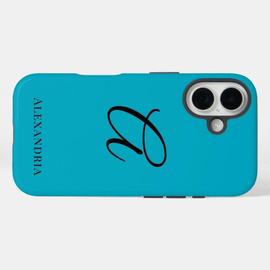 Modern Blue Stylish Personalized Name Initial Case-Mate iPhone Hülle (Rückseite (Horizontal))