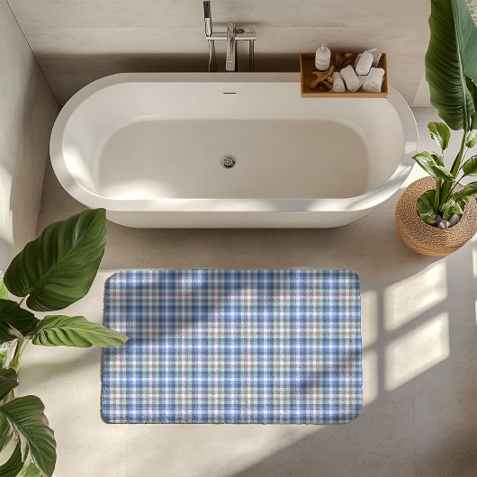 Modern Blue Taupe Tartan Badematte