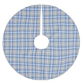 Modern Blue Taupe Tartan Kariert Polyester Weihnachtsbaumdecke (Vorderseite)