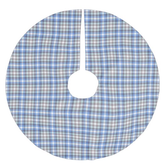 Modern Blue Taupe Tartan Kariert Polyester Weihnachtsbaumdecke (Vorderseite)