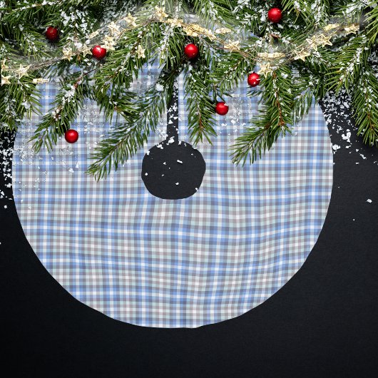 Modern Blue Taupe Tartan Kariert Polyester Weihnachtsbaumdecke