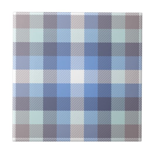 Modern Blue Taupe Tartan Kariertes Muster Fliese (Vorderseite)