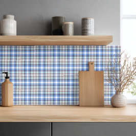 Modern Blue Taupe Tartan Kariertes Muster Fliese