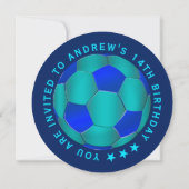 Modern Blue Text Soccer Ball Birthday Invitation  Save The Date (Rückseite)