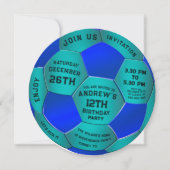 Modern Blue Text Soccer Ball Birthday Invitation  Save The Date (Vorderseite)