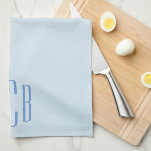 Modern Blue Three Letter Monogram Geschirrtuch (Viertel Falte)