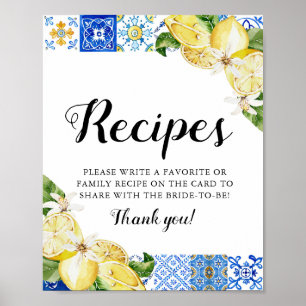 Modern Blue Tile Lemons Brautparty Rezept Zeichen Poster