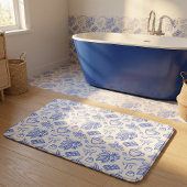 Modern Blue Toile Cacao and Chocolate Pattern Badematte