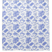 Modern Blue Toile Cacao and Chocolate Pattern Duschvorhang (Vorderseite)