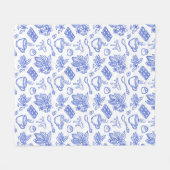 Modern Blue Toile Cacao and Chocolate Pattern Fleecedecke (Vorderseite (Horizontal))