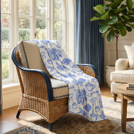 Modern Blue Toile Cacao and Chocolate Pattern Fleecedecke
