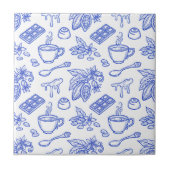 Modern Blue Toile Cacao and Chocolate Pattern Fliese (Vorderseite)