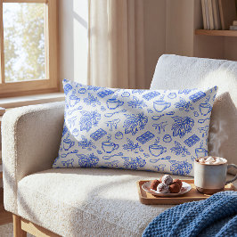 Modern Blue Toile Cacao and Chocolate Pattern Lendenkissen