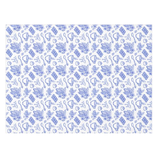 Modern Blue Toile Cacao and Chocolate Pattern Tischdecke (Vorderseite (Horizontal))