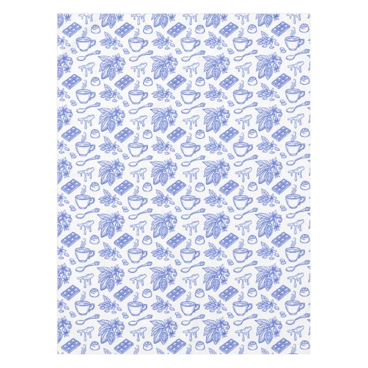 Modern Blue Toile Cacao and Chocolate Pattern Tischdecke (Vorderseite)