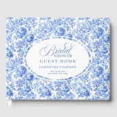 Modern Blue Toile Roses Bridal Shower Guest Book Gästebuch (Vorderseite)