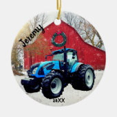 Modern Blue Tractor Christmas Keramik Ornament (Vorne)