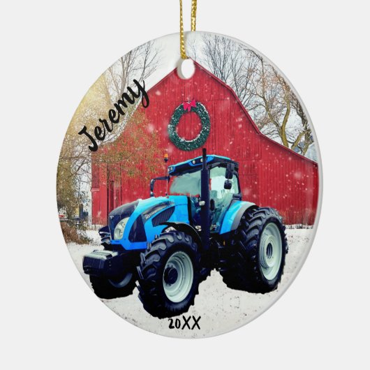 Modern Blue Tractor Christmas Keramik Ornament (Links)
