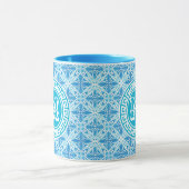 Modern Blue Trellis Print White Text Tasse (Zentrum)