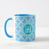 Modern Blue Trellis Print White Text Tasse (Links)