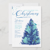 Modern Blue Turquoise Frohe Weihnachtsbaum Party Einladung (Vorderseite)