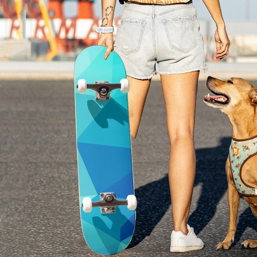 Modern Blue Turquoise Shade Geometric Muster Skateboard