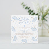 Modern Blue Typografy Baby Shower Einladung (Stehend Vorderseite)