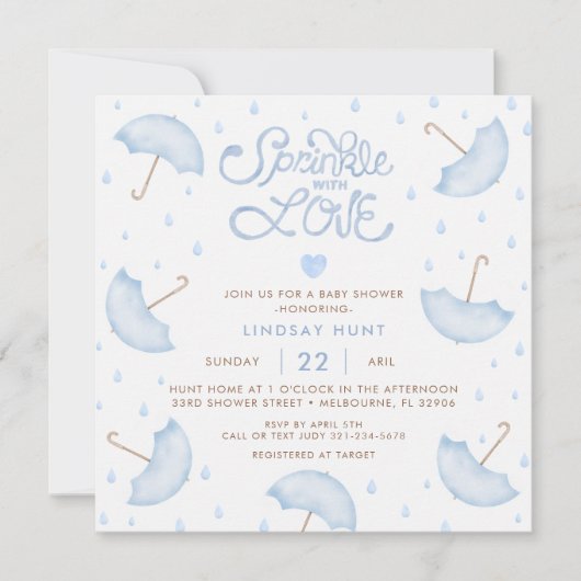 Modern Blue Typografy Baby Shower Einladung (Vorderseite)