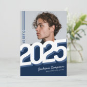 Modern Blue Typografy Foto Abschluss Einladung (Stehend Vorderseite)