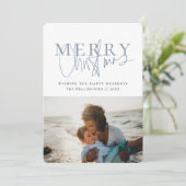 Modern Blue Typografy Foto Weihnachten (Stehend Vorderseite)