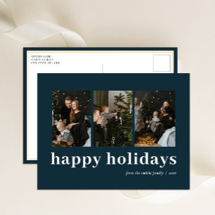 Modern Blue Typografy Happy Holidays 3 Foto Feiertagspostkarte