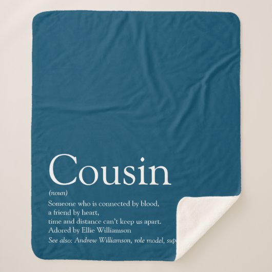 Modern Blue Typographic Fun Cooler Cousin Zitat Sherpadecke (Vorderseite)
