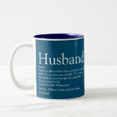 Modern Blue Typographic Husband Definition Zweifarbige Tasse (Links)