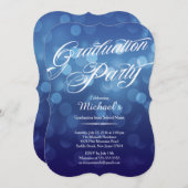 Modern Blue Typography Bokeh Graduation Party Einladung (Vorne/Hinten)