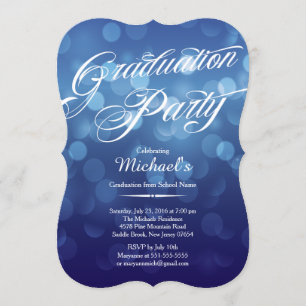 Modern Blue Typography Bokeh Graduation Party Einladung