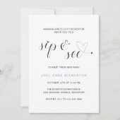 Modern Blue Typography Boy Sip and See Einladung (Vorderseite)