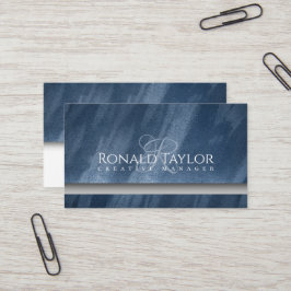 Modern Blue Velvet Textur Monogram Business Card Visitenkarte