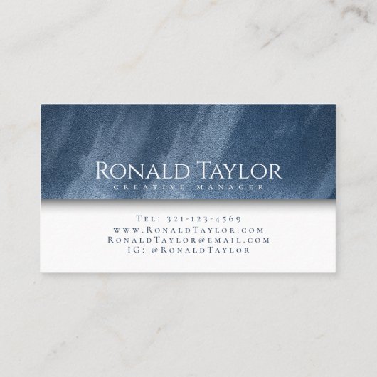 Modern Blue Velvet Textur Monogram Business Card Visitenkarte (Rückseite)
