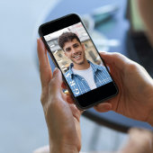 Modern Blue Vertical Name Graduation Photo Card Einladung