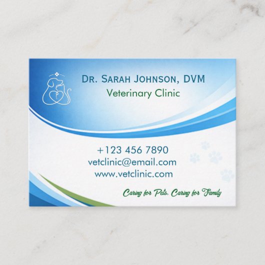 Modern Blue Veterinarian & Pet Clinic Customizable Visitenkarte (Vorderseite)