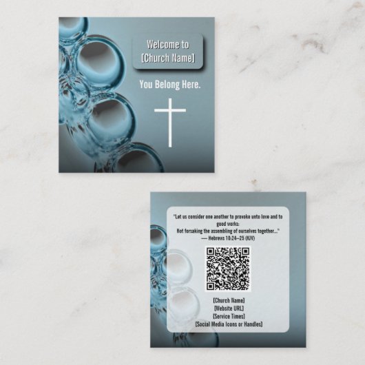 Modern Blue Water Church Church Church Connection Quadratische Visitenkarte (Vorne/Hinten)