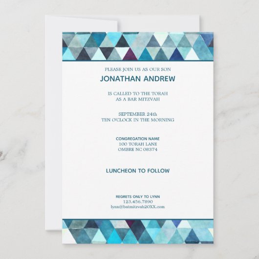 Modern Blue Watercolor Abstrakt Bar Mitzvah Einladung (Vorderseite)