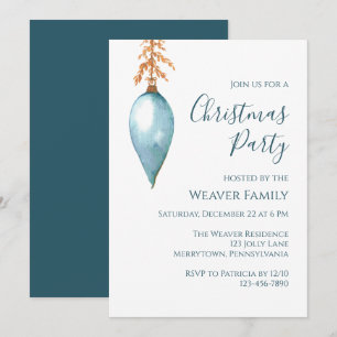 Modern Blue Watercolor Bauble Weihnachtsfeiertag P Einladung